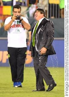 July 26, 2015: Mexico head coach Miguel Herrera reacts after having water tossed on him following the 2015 CONCACAF Gold Cup final between Jamaica and Mexico at Lincoln Financial Field in Philadelphia, Pennsylvania. Mexico defeated Jamaica 3-1. Soccer 2015: Jamaica vs Mexico JUL 26 - ZUMAc04_