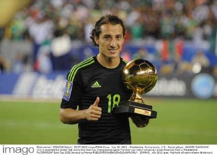 July 26, 2015 - Philadelphia, Pennsylvania, U.S - Mexico player, ANDRES GUARDADO (18) is awarded the golden ball during the Gold Cup championship game The Gold Cup match played at Lincoln Financial Field in Philadelphia Pa CONCACAF Gold Cup 2015 Jamaica vs Mexico - ZUMArf1_