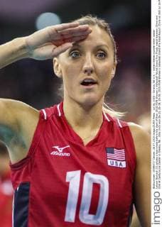 Jul 26, 2015 - Omaha, NE U.S. - United States outside hitter Jordan Larson-Burbach 10 salutes a teammate before the start of their 2015 FIVB Women s Volleyball World Grand Prix Finals match between China and USA at CenturyLink Center in Omaha, NE...USA (5-0) won 25-23, 25-19, 25-18. 2015 FIVB Women s Volleyball Grand Prix Final Round: China vs USA Jul 26 - ZUMAc04_