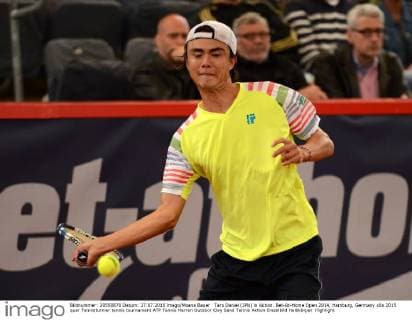 Taro Daniel (JPN) in Aktion. Bet-At-Home Open 2014, Hamburg, Germany