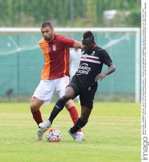 Friendly match between Galatasaray and Nice in Slovenia on July 28, 2015. Final Score: Galatasaray 0 - Nice 4 Pictured: Burak Yilmaz of Galatasaray and Jean Michael Seri of Nice. 