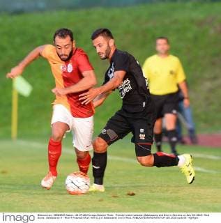 Friendly match between Galatasaray and Nice in Slovenia on July 28, 2015. Final Score: Galatasaray 0 - Nice 4 Pictured:Olcan Adin (L) of Galatasaray and of Nice. 