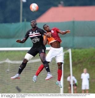 Friendly match between Galatasaray and Nice in Slovenia on July 28, 2015. Final Score: Galatasaray 0 - Nice 4 Pictured:Lionel Carole (R) of Galatasaray and Alexandre Mendy of Nice. 