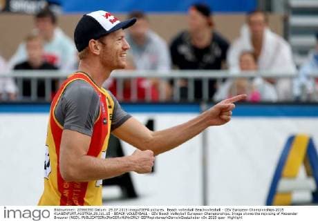 Beach volleyball Beachvolleyball - CEV European Championships 2015 KLAGENFURT,AUSTRIA,29.JUL.15 - BEACH VOLLEYBALL - CEV Beach Volleyball European Championships. Image shows the rejoicing of Alexander Brouwer (NED). GEPAxpictures xDanielxGoetzhaber