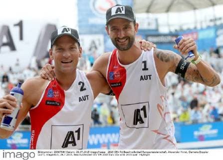 2015 CEV A1 Beachvolleyball Europameisterschaft. Alexander Horst, Clemens Doppler (AUT). Klagenfurt, 29.7.2015.