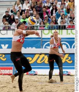 2015 CEV A1 Beachvolleyball Europameisterschaft. Barbara Hansel, Stefanie Schwaiger (AUT). Klagenfurt, 29.7.2015.