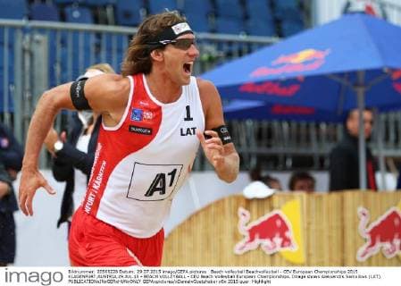 Beach volleyball Beachvolleyball - CEV European Championships 2015 KLAGENFURT,AUSTRIA,29.JUL.15 - BEACH VOLLEYBALL - CEV Beach Volleyball European Championships. Image shows Aleksandrs Samoilovs (LAT). GEPAxpictures xDanielxGoetzhaber