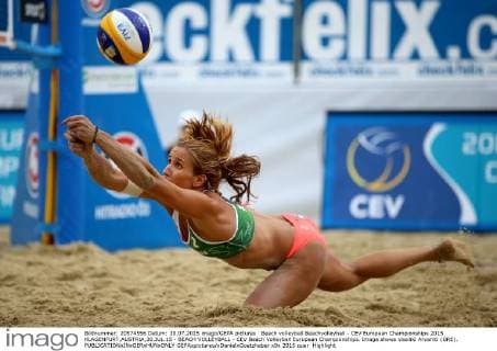 Beach volleyball Beachvolleyball - CEV European Championships 2015 KLAGENFURT,AUSTRIA,30.JUL.15 - BEACH VOLLEYBALL - CEV Beach Volleyball European Championships. Image shows Vasiliki Arvaniti (GRE). GEPAxpictures xDanielxGoetzhaber