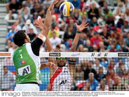 Beach volleyball Beachvolleyball - CEV European Championships 2015 KLAGENFURT,AUSTRIA,30.JUL.15 - BEACH VOLLEYBALL - CEV Beach Volleyball European Championships. Image shows Enrico Rossi (ITA) and Clemens Doppler (AUT). GEPAxpictures xDanielxGoetzhaber