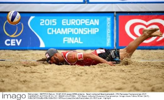 Beach volleyball Beachvolleyball - CEV European Championships 2015 KLAGENFURT,AUSTRIA,30.JUL.15 - BEACH VOLLEYBALL - CEV Beach Volleyball European Championships. Image shows Tobias Winter (AUT). GEPAxpictures xDanielxGoetzhaber