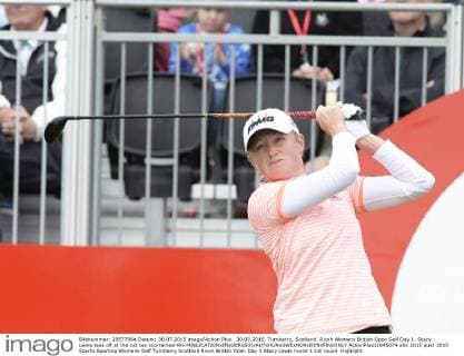 30.07.2015. Turnberry, Scotland. Ricoh Womens British Open Golf Day 1. Stacy Lewis tees off at the 1st tee xLorrainexHillx  ActionPlus11645074