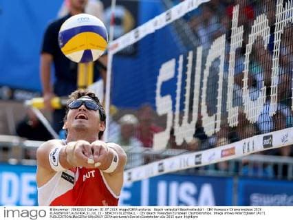 Beach volleyball Beachvolleyball - CEV European Championships 2015 KLAGENFURT,AUSTRIA,31.JUL.15 - BEACH VOLLEYBALL - CEV Beach Volleyball European Championships. Image shows Peter Eglseer (AUT). GEPAxpictures xDanielxGoetzhaber
