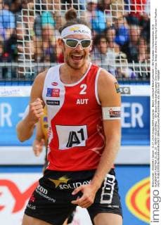 Beach volleyball Beachvolleyball - CEV European Championships 2015 KLAGENFURT,AUSTRIA,31.JUL.15 - BEACH VOLLEYBALL - CEV Beach Volleyball European Championships. Image shows the rejoicing of Daniel Muellner (AUT). GEPAxpictures xMaticxKlansek