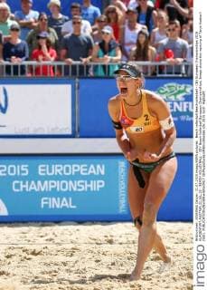 Beach volleyball Beachvolleyball - CEV European Championships 2015 KLAGENFURT,AUSTRIA,31.JUL.15 - BEACH VOLLEYBALL - CEV Beach Volleyball European Championships. Image shows the rejoicing of Tanja Hueberli (SUI). GEPAxpictures xMaticxKlansek