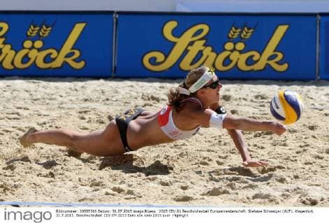 2015 CEV A1 Beachvolleyball Europameisterschaft. Stefanie Schwaiger (AUT). Klagenfurt, 31.7.2015.