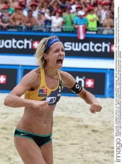 Beach volleyball Beachvolleyball - CEV European Championships 2015 KLAGENFURT,AUSTRIA,01.AUG.15 - BEACH VOLLEYBALL - CEV Beach Volleyball European Championships. Image shows the rejoicing of Laura Ludwig (GER). GEPAxpictures xMaticxKlansek