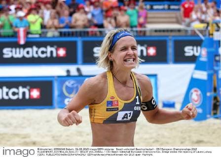 Beach volleyball Beachvolleyball - CEV European Championships 2015 KLAGENFURT,AUSTRIA,01.AUG.15 - BEACH VOLLEYBALL - CEV Beach Volleyball European Championships. Image shows the rejoicing of Laura Ludwig (GER). GEPAxpictures xMaticxKlansek