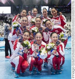 Aktuell FINA Schwimm WM in Kasan, Synchronschwimmen, Russland Siegerehrung Podium Bronze Medal JPN - Japan HAKOYAMA Aika HAYASHI Aiko INUI Yukiko MARUMO Kei MITSUI Risako NAKAMAKI Kanami NAKAMURA Mai OMATA Kano TASAKI Asuka YOSHIDA Kurumi Day 9 01 08 2015 XVI FINA World Championships Aquatics Synchro ( Synchronschwimmen) Kazan Tatarstan July 24 - Aug. 9 2015 GiorgioxScala