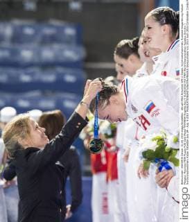 Aktuell FINA Schwimm WM in Kasan, Synchronschwimmen, Russland Siegerehrung Podium Margaux Mountjoy FINA Russia RUS Gold Medal TIMANINA Angelika Day 9 01 08 2015 XVI FINA World Championships Aquatics Synchro ( Synchronschwimmen) Kazan Tatarstan July 24 - Aug. 9 2015 GiorgioxScala