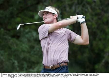 Aug. 1, 2015 - Gainesville, Virginia, United States - Nick Taylor tees off the 16th hole during the third round of the Quicken Loans National at Robert Trent Jones GC. PGA Golf Herren 2015 - Quicken Loans National - Round 3 - ZUMAw109