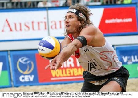 Beach volleyball Beachvolleyball - CEV European Championships 2015 KLAGENFURT,AUSTRIA,02.AUG.15 - BEACH VOLLEYBALL - CEV Beach Volleyball European Championships. Image shows Aleksandrs Samoilovs (LAT). GEPAxpictures xMaticxKlansek