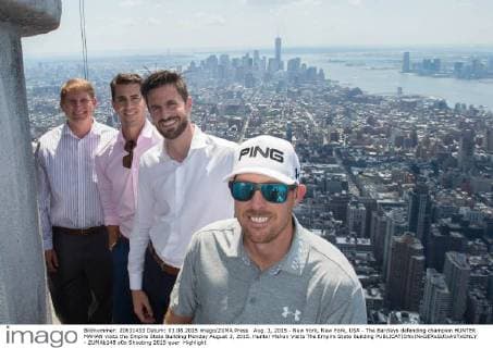 Aug. 3, 2015 - New York, New York, USA - The Barclays defending champion HUNTER MAHAN visits the Empire State Building Monday August 3, 2015. Hunter Mahan Visits The Empire State Building - ZUMAb148