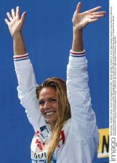 KAZAN, RUSSIA. AUGUST 4, 2015. Gold medalist, Russia s Yuliya Efimova (Yefimova) at an awards ceremony for the women s 100m Breaststroke final at the 16th FINA World Swimming Championships, at Kazan Arena. Sergei Savostyanov TASS  TS009176
