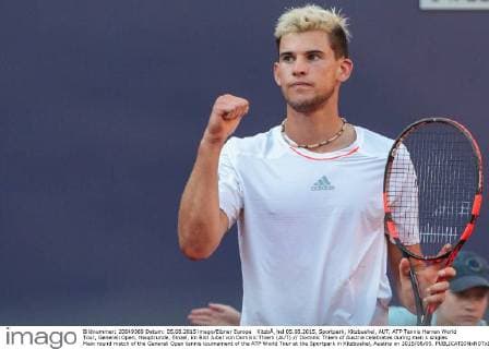 KitzbÂ¸hel 05.08.2015, Sportpark, Kitzbuehel, AUT, ATP Tennis Herren World Tour, Generali Open, Hauptrunde, Einzel, im Bild Jubel von Dominic Thiem (AUT) Dominic Thiem of Austria celebrates during men s singles Main round match of the Generali Open tennis tournament of the ATP World Tour at the Sportpark in Kitzbuehel, Austria on 2015 08 05.  EP_fei  