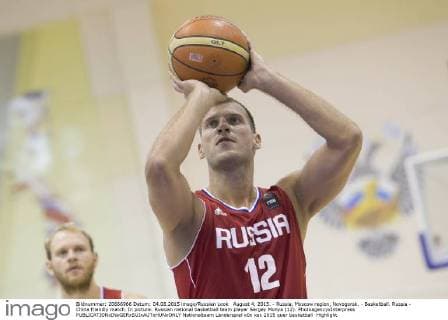 August 4, 2015. - Russia, Moscow region, Novogorsk. - Basketball. Russia - China friendly match. In picture: Russian national basketball team player Sergey Monya (12). PhotoagencyxInterpress 