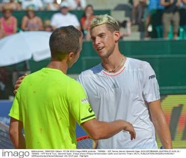 TENNIS - ATP Tennis Herren Generali Open 2015 KITZBUEHEL,AUSTRIA,07.AUG.15 - TENNIS - ATP World Tour, Generali Open. Image shows Philipp Kohlschreiber (GER) and Dominic Thiem (AUT). GEPAxpictures xHansxOsterauer