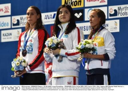 PEDERSEN Rikke Moller DEN, SHI Jingkin CHN, VALL Jessica ESP Bronze Medal Women s 200m Breaststroke Day15 07 08 2015 Kazan Arena Swimming Nuoto XVI FINA World Championships Aquatics Kazan Tatarstan RUS AndreaxStaccioli