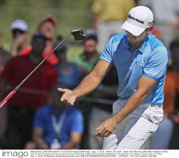 Aug. 7, 2015 - Akron, OH, USA - Jason Day flips his putter after missing a birdie putt on the 7th green during the second round of the World Golf Championships-Bridgestone Invitational at Firestone County Club on Friday, Aug. 7, 2015. Bridgestone Invitational second round - ZUMAm67_