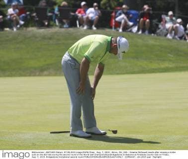 Aug. 7, 2015 - Akron, OH, USA - Graeme McDowell reacts after missing a birdie putt on the 6th hole during the second round of the World Golf Championships-Bridgestone Invitational at Firestone County Club on Friday, Aug. 7, 2015. Bridgestone Invitational second round - ZUMAm67_
