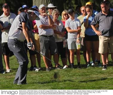 Aug. 7, 2015 - Akron, OH, USA - Bubba Watson blasts out of the rough on the 14th hole during the second round of the World Golf Championships-Bridgestone Invitational at Firestone County Club on Friday, Aug. 7, 2015. Bridgestone Invitational second round - ZUMAm67_
