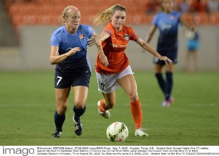 Aug. 7, 2015 - Houston, Texas, U.S - Houston Dash forward Kealia Ohai (7) battles against Sky Blue FC midfielder Nikki Stanton (7) during the 2nd half of an NWSL game between the Houston Dash and Sky Blue FC at BBVA Compass Stadium in Houston, TX on August 7th, 2015. Sky Blue won the game 2-0. NWSL 2015 - Houston Dash vs Sky Blue FC - ZUMAs127