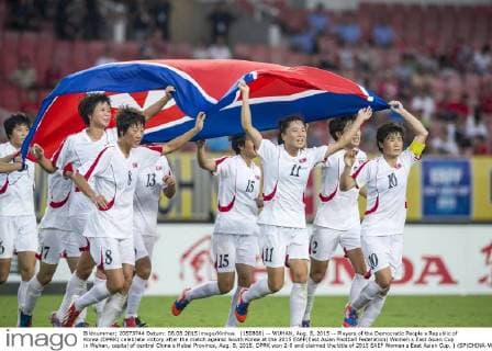 (150808) -- WUHAN, Aug. 8, 2015 -- Players of the Democratic People s Republic of Korea (DPRK) celebrate victory after the match against South Korea at the 2015 EAFF(East Asian Football Federation) Women s East Asian Cup in Wuhan, capital of central China s Hubei Province, Aug. 8, 2015. DPRK won 2-0 and claimed the title of 2015 EAEF Women s East Asian Cup. ) (SP)CHINA-WUHAN-FOOTBALL-EAFF EAST ASIAN CUP 2015-WOMEN-CHAMPIONSHIP XiaoxYijiu 