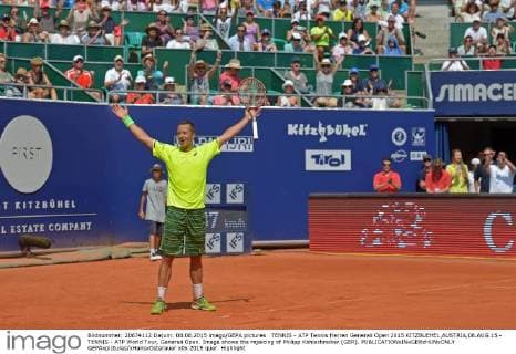 TENNIS - ATP Tennis Herren Generali Open 2015 KITZBUEHEL,AUSTRIA,08.AUG.15 - TENNIS - ATP World Tour, Generali Open. Image shows the rejoicing of Philipp Kohlschreiber (GER). GEPAxpictures xHansxOsterauer