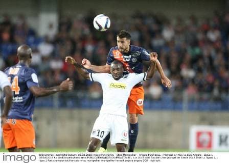 Choc Montpellier - Angers FOOTBALL : Montpellier HSC vs SCO Angers - Ligue 1 - 08 08 2015 RichardGosselin Panoramic 