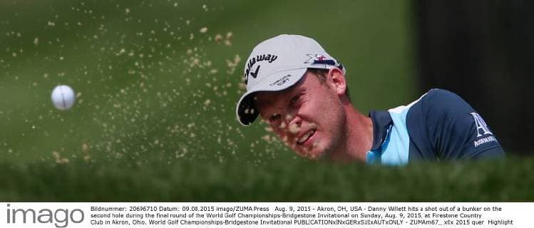 Aug. 9, 2015 - Akron, OH, USA - Danny Willett hits a shot out of a bunker on the second hole during the final round of the World Golf Championships-Bridgestone Invitational on Sunday, Aug. 9, 2015, at Firestone Country Club in Akron, Ohio. World Golf Championships-Bridgestone Invitational - ZUMAm67_