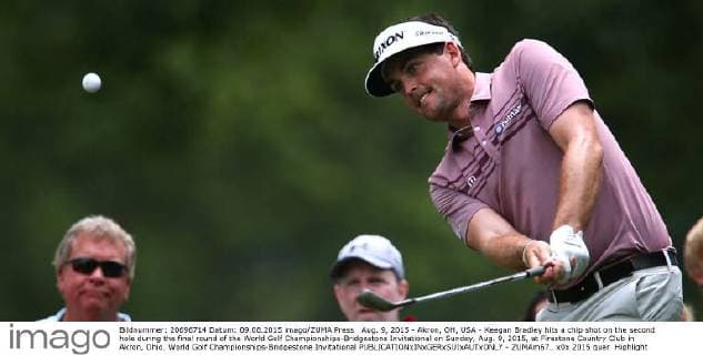Aug. 9, 2015 - Akron, OH, USA - Keegan Bradley hits a chip shot on the second hole during the final round of the World Golf Championships-Bridgestone Invitational on Sunday, Aug. 9, 2015, at Firestone Country Club in Akron, Ohio. World Golf Championships-Bridgestone Invitational - ZUMAm67_
