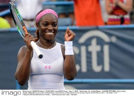 Aug. 9, 2015 - Washington Dc, United States - SLOANE STEPHENS of the United States celebrates winning the Citi Open tennis tournament in Washington DC on Sunday August 9 2015 Tennis 2015 - Citi Open - Day 7 - ZUMAl132