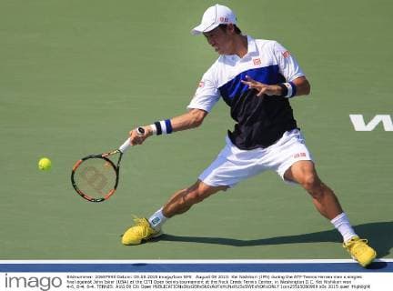 August 09 2015: Kei Nishikori (JPN) during the ATP Tennis Herren men s singles final against John Isner (USA) at the CITI Open tennis tournament at the Rock Creek Tennis Center, in Washington D.C. Kei Nishikori won 4-6, 6-4, 6-4. TENNIS: AUG 09 Citi Open Icon25515080989 EDITORIAL USE ONLY
