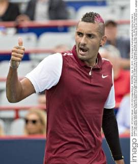 MONTREAL, Aug. 11, 2015 -- Nick Kyrgios of Australia gestures during the men s singles first round match against Fernando Verdasco of Spain at the 2015 Rogers Cup in Montreal, Canada, on Aug. 11, 2015. Nick Kyrgios won 2-1. ) (SP)CANADA-MONTREAL-TENNIS-ROGERS CUP-MEN S SINGLES AndrewxSoong 