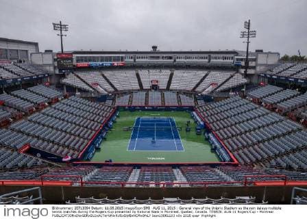 AUG 11, 2015 : General view of the Uniprix Stadium as the rain delays multiple tennis matches during the Rogers Cup presented by National Bank in Montreal, Quebec, Canada. TENNIS: AUG 11 Rogers Cup - Montreal Icon15081103 EDITORIAL USE ONLY