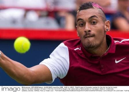 AUG 11, 2015 : Nick Kyrgios of Australia reaches for the ball during his match against Fernando Verdasco of Spain in the first round of the Rogers Cup presented by National Bank at the Uniprix Stadium in Montreal, Quebec, Canada. TENNIS: AUG 11 Rogers Cup - Montreal Icon15081134 EDITORIAL USE ONLY