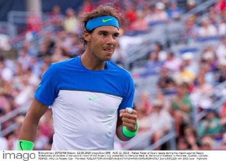 AUG 12, 2015 : Rafael Nadal of Spain reacts during his match against Sergiy Stakhovsky of Ukraine in the second round of the Rogers Cup presented by National Bank at the Uniprix Stadium in Montreal, Quebec, Canada. TENNIS: AUG 12 Rogers Cup - Montreal Icon15081226 EDITORIAL USE ONLY