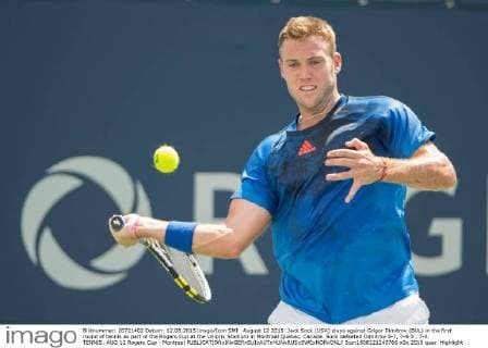 August 12 2015: Jack Sock (USA) plays against Grigor Dimitrov (BUL) in the first round of tennis as part of the Rogers Cup at the Uniprix Stadium in Montreal Quebec, Canada. Sock defeated Dimitrov 5-7, 7-6 5 , 7-5. TENNIS: AUG 12 Rogers Cup - Montreal Icon1508121245766 EDITORIAL USE ONLY