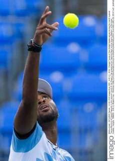 AUG 12, 2015 : Donald Young of the United States serves during his match against Tomas Berdych of Czech Republic in the second round of the Rogers Cup presented by National Bank at the Uniprix Stadium in Montreal, Quebec, Canada. TENNIS: AUG 12 Rogers Cup - Montreal Icon15081248 EDITORIAL USE ONLY
