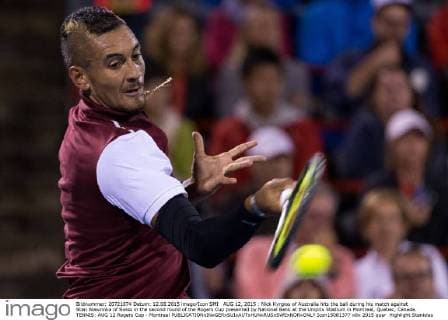 AUG 12, 2015 : Nick Kyrgios of Australia hits the ball during his match against Stan Wawrinka of Swiss in the second round of the Rogers Cup presented by National Bank at the Uniprix Stadium in Montreal, Quebec, Canada. TENNIS: AUG 12 Rogers Cup - Montreal Icon15081377 EDITORIAL USE ONLY