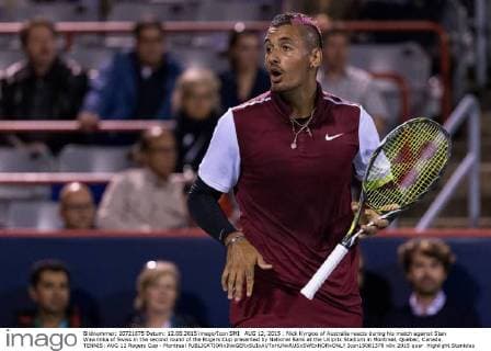 AUG 12, 2015 : Nick Kyrgios of Australia reacts during his match against Stan Wawrinka of Swiss in the second round of the Rogers Cup presented by National Bank at the Uniprix Stadium in Montreal, Quebec, Canada. TENNIS: AUG 12 Rogers Cup - Montreal Icon15081378 EDITORIAL USE ONLY